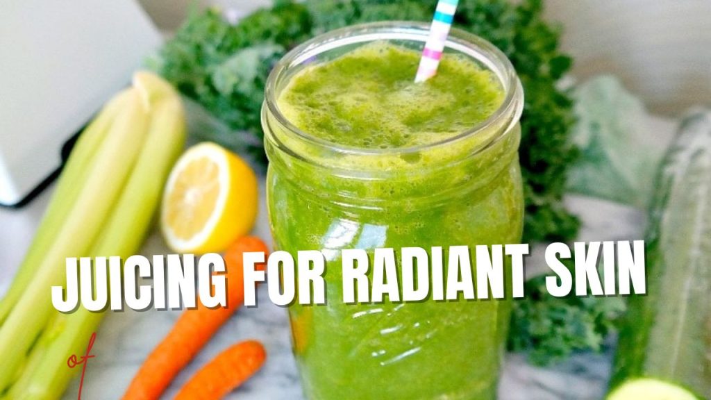 Freshly squeezed juicew with vibrant fruits and vegetables, ideal for skin and immune health